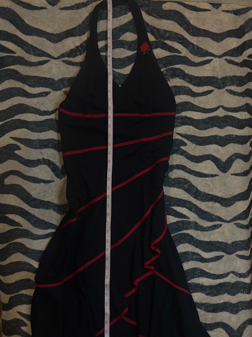Vintage Y2K Venus Black & Red Halter High-Low Dress S | Goth Rose